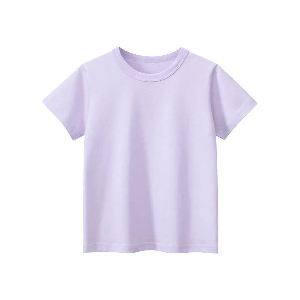 Kids Solid 100% Cotton Short Sleeve T-Shirt – Unisex, Ages 1-9Y