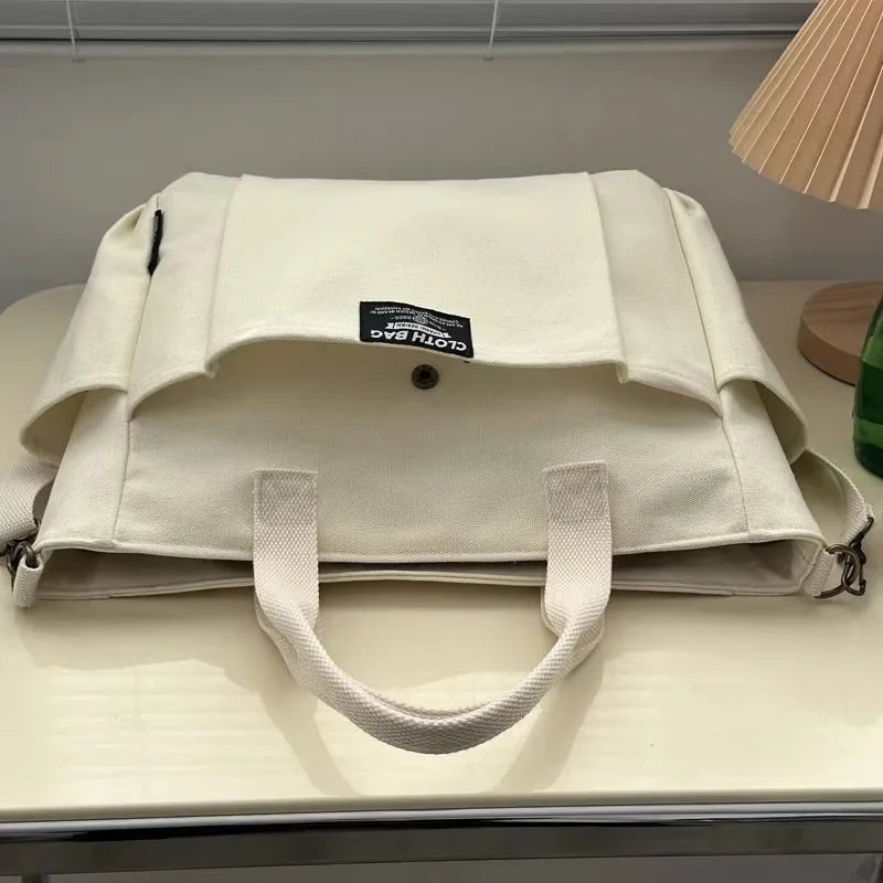 Canvas Ladies Bag Simple Student Large Capacity Horizontal Commuter Shoulder Slanting Portable Handbag