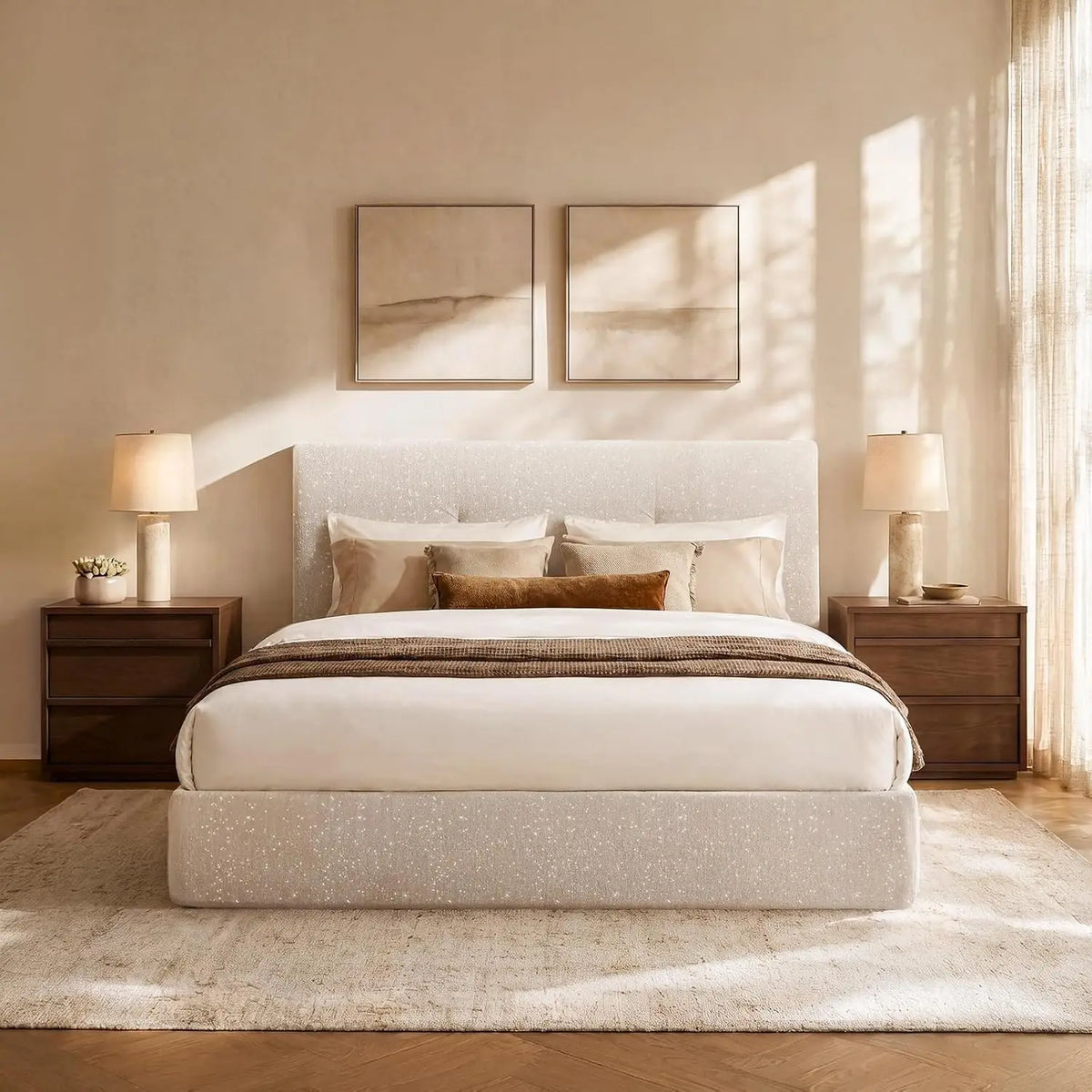 Queen Boneless Bed Frame and Headboard, Cloud Platform Bed, Assembly-Free | Upholstered Bed Frame with Headboard,, Customized