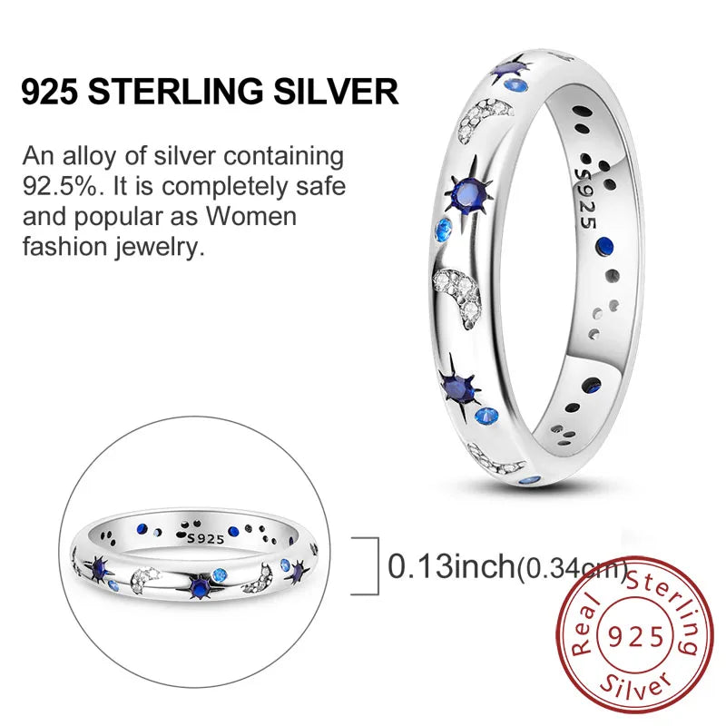 Rings Original 925 Sterling Silver Rings Bow Heart Sun Moon Star Zircon Rings For Women'S Jewelry Birthday Anniversary Gifts