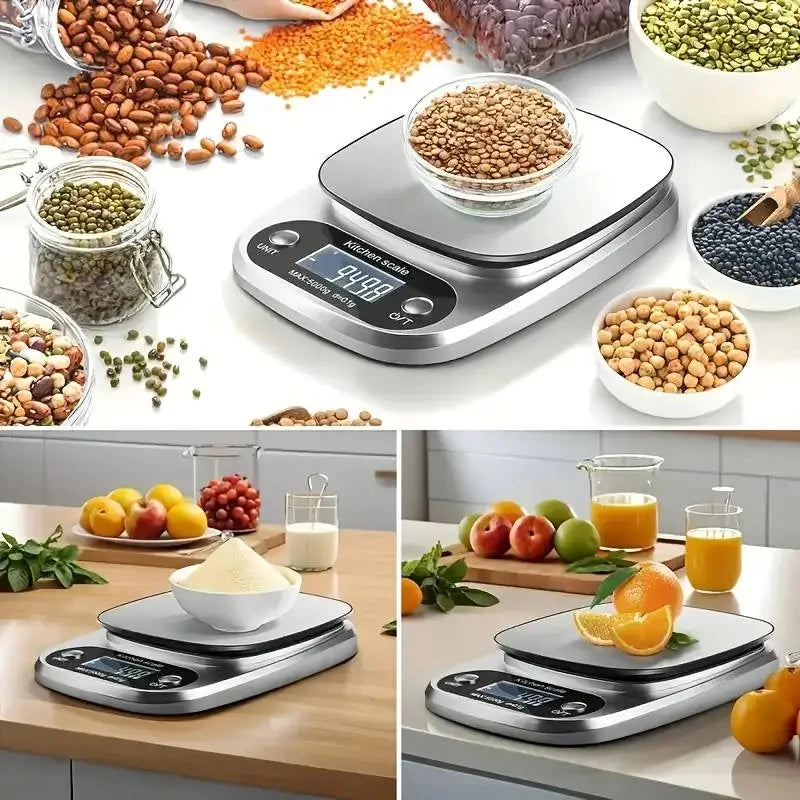 Báscula de cocina de 10 kg, báscula de cocina digital con función de tara, báscula electrónica para joyas y alimentos, pantalla LCD de acero inoxidable