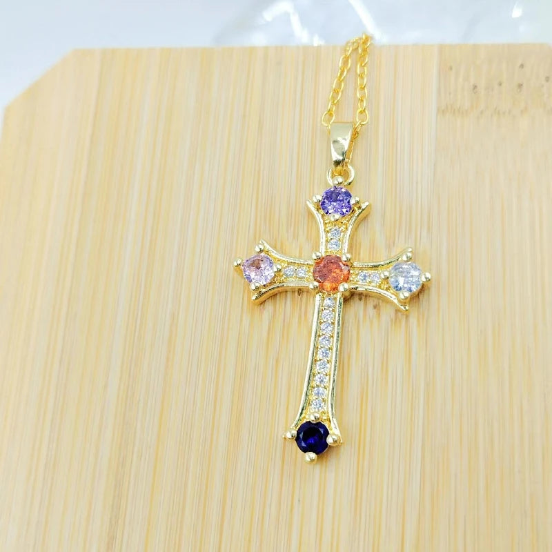 Fashionable Jesus Cross Necklace Exquisite Zircon Jewelry Personality Versatile Clavicle Chain Pendant Lucky