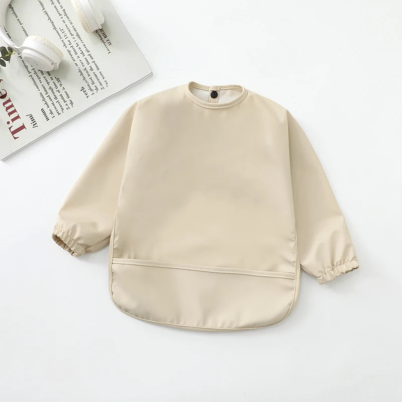 Waterproof Long Sleeve Baby Bib with Pocket – Toddler Feeding Apron for Boys & Girls