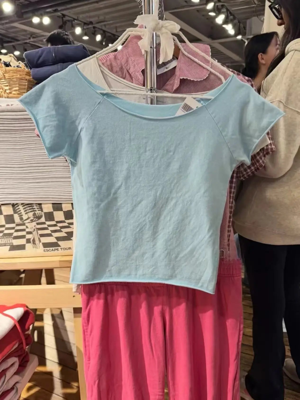 Mint Blue Slash Neck Crop Tops Women Summer Simple All-match Cotton Casual Slim T-shirts Sweet Cute Preppy Style Cropped Tees