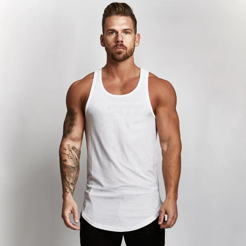 Plain Men Fitness Running Slim Fit Tank Tops Mesh Breathable Sleeveless Quick Dry Singlets Gym Bodybuilding Workout Muscle Shirt