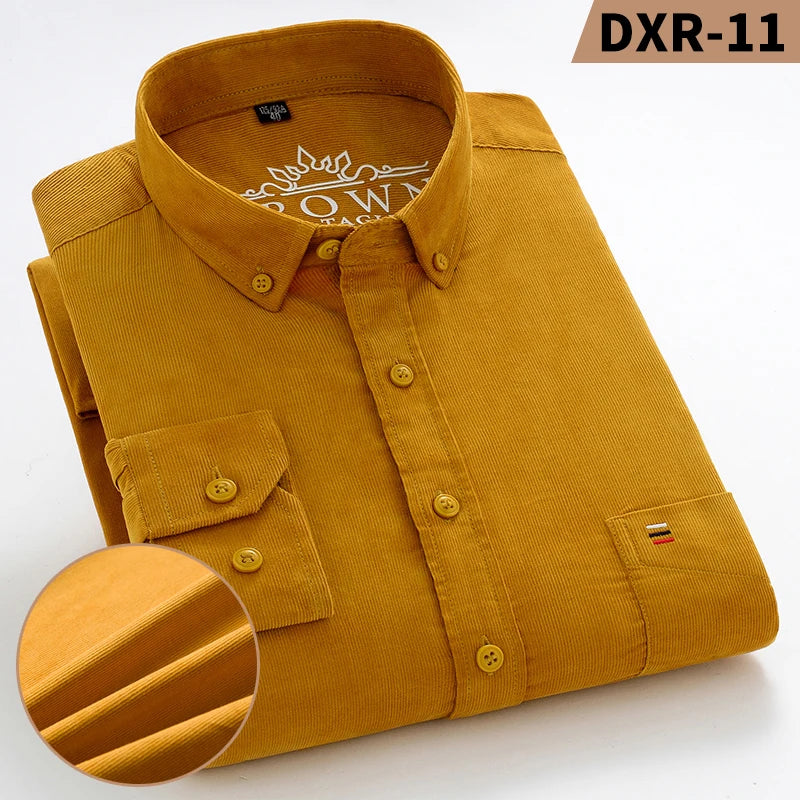 Corduroy Shirt For Men 100 Percent Cotton Long Sleeve Regular Fit Office Ready With Pocket Premium Casual