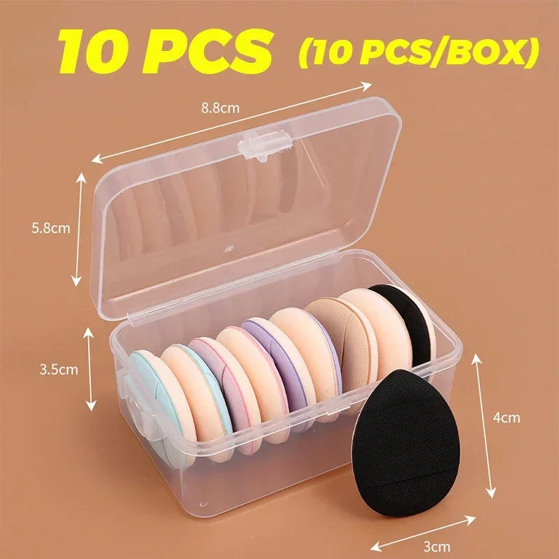 50Pcs Mini Finger Cosmetic Puff Set with Box Water Droplet Shape Air Cushion Detail Makeup Puffs Concealer Foundation Applicator