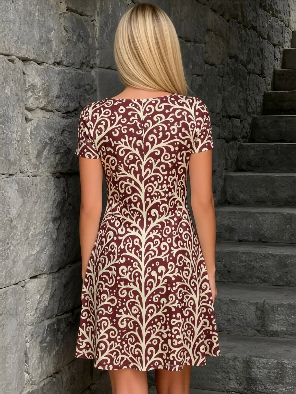 Womens V Neck Floral Print Short Sleeve Swing Dress Casual Flowy Summer Mini Dress for Everyday Style Travel Holidays and Events