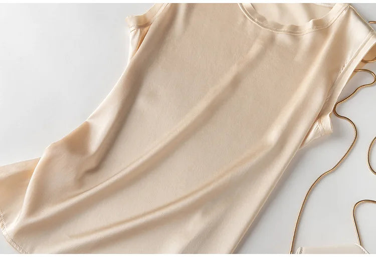 Heavy Silk Women's Sleeveless Top T-shirt Autumn Silk Top Silk Satin Bottom Top Solid Color T-shirts Satin Shirts for Women