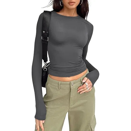 1pcs Woman Clothing Long Sleeve T-shirt Slim Fit Top Female O-Neck Knitted Sheath Tee Shirt Street Wear Sexy Sport Solid Tshirt