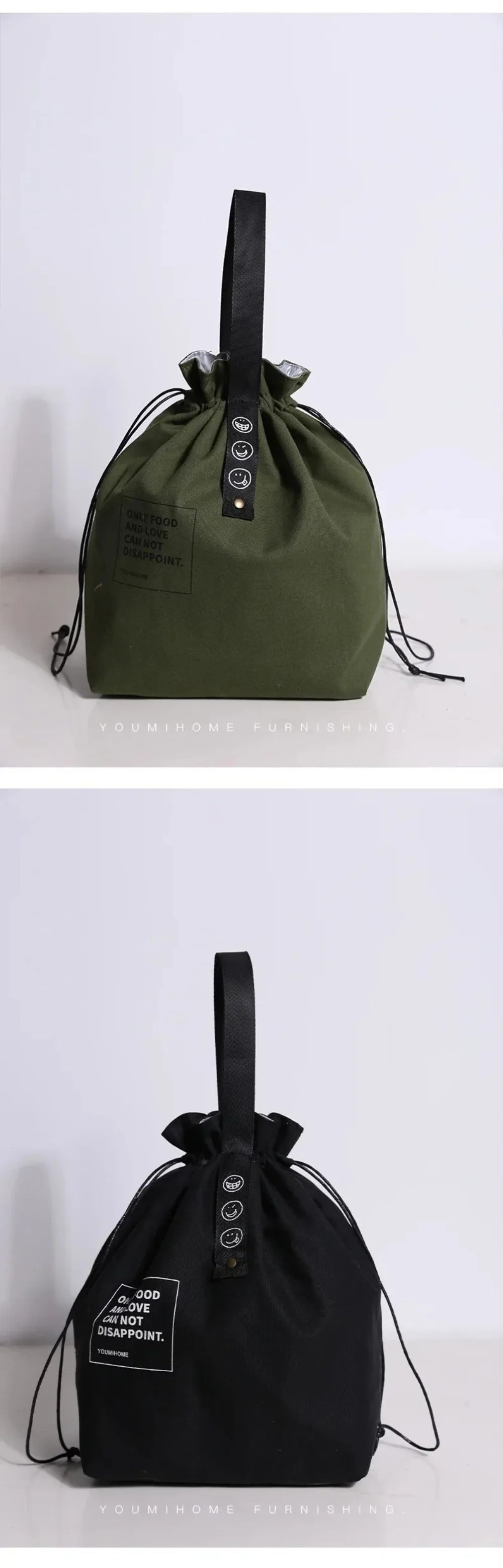 Bolsa de Picnic Portátil de Lona, Diseño con Cordón para Mantener Fresco, Bolsa Térmica Aislada para el Almuerzo Escolar
