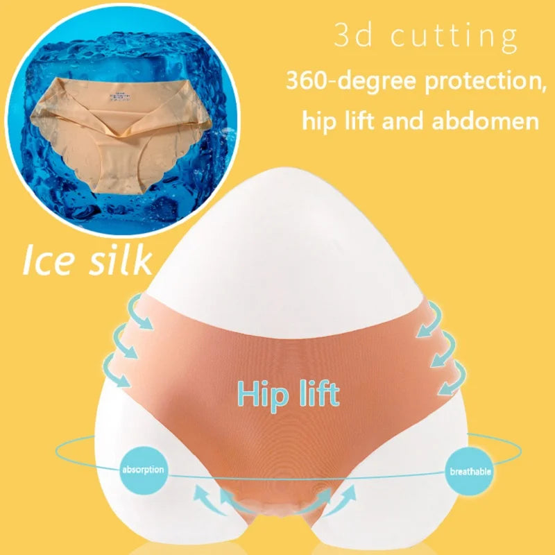 Ice Silk Seamless Panties 4Pcs/Set Women'S'S Briefs Solid Color Elastic Underwear Female Ultra Thin No Trace Wavy Side Panties