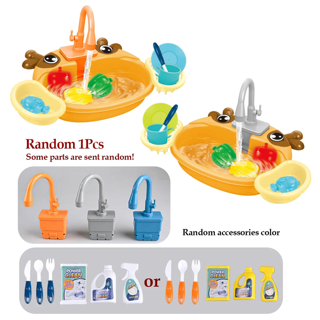 Juguetes de lavavajillas para fregadero de cocina, juguete de fregadero de cocina para niños pequeños, sistema de ciclo de agua automático eléctrico, regalos de juguete para niños