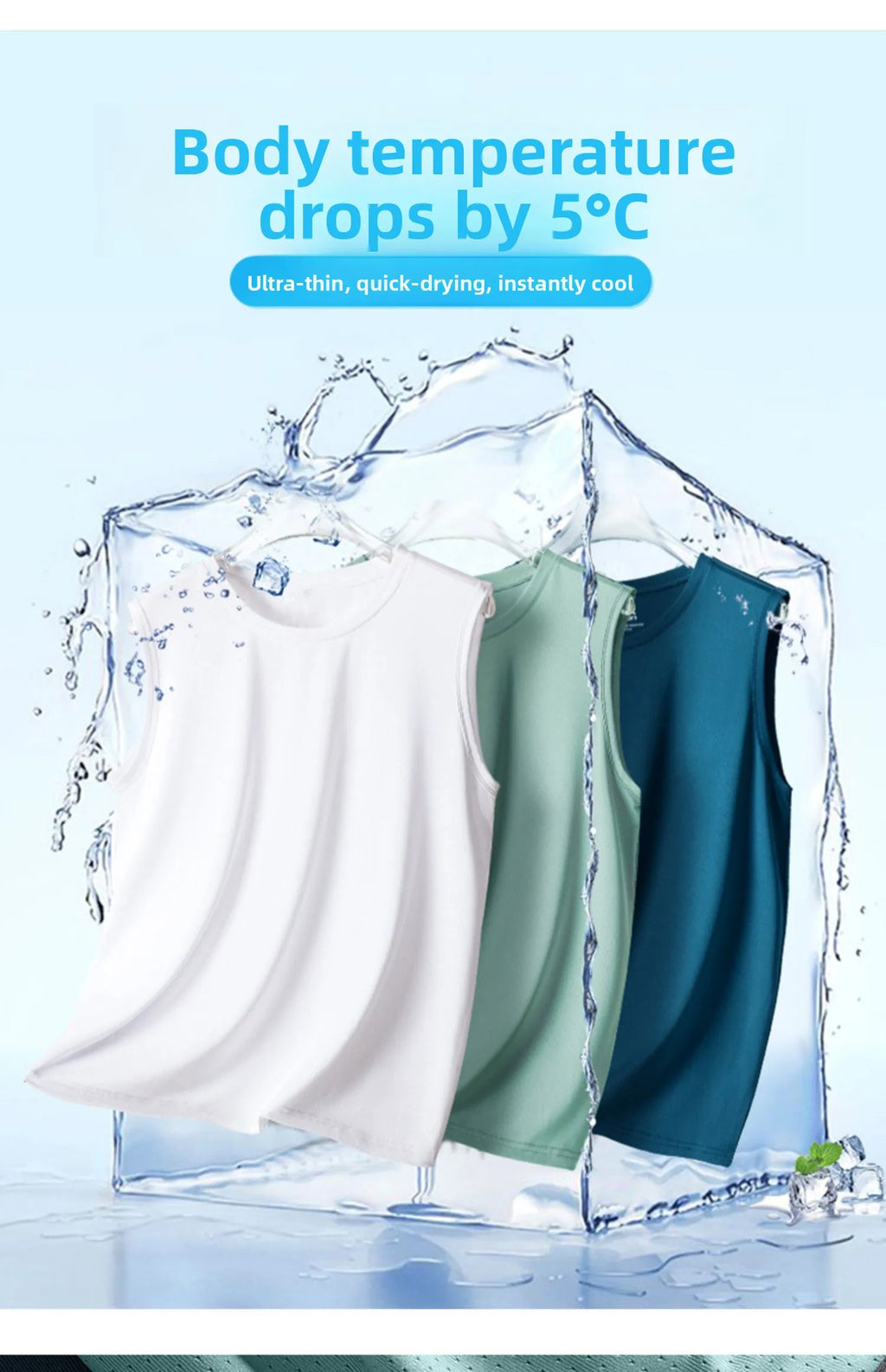 Men's Ice Silk Sleeveless Vest Thin Summer Sport Quick Dry Breathable Mesh Base Shirt Running Hurdles Training Clothes