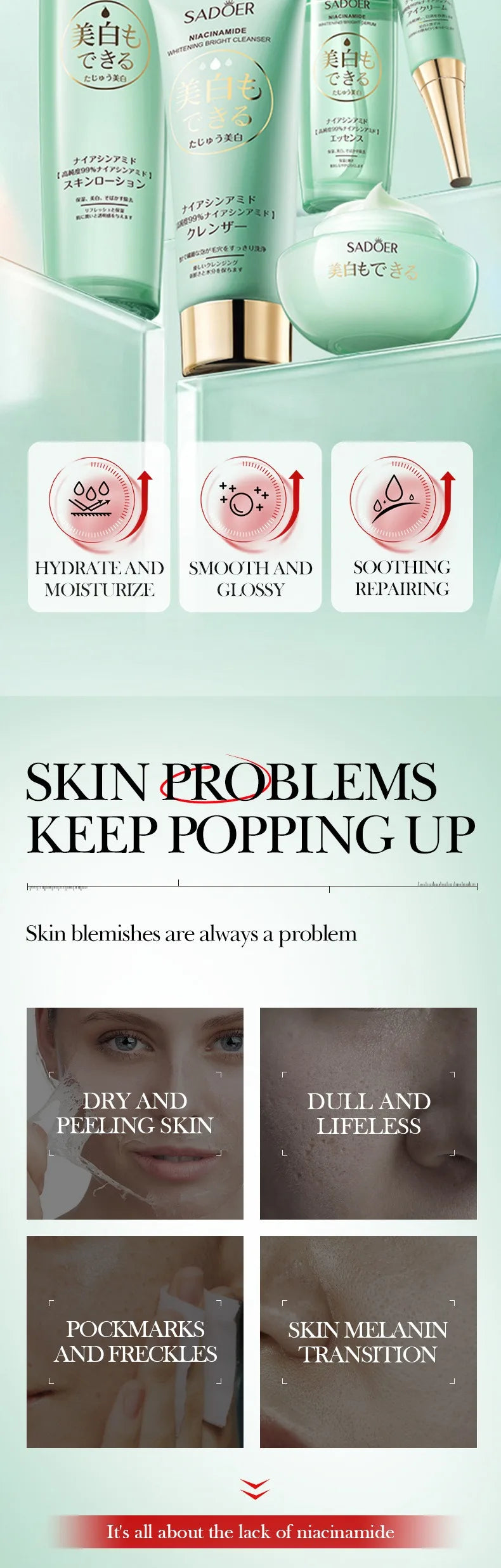 Niacinamide Whitening Skin Care Set Cleanser Toner Serum Eye Cream Face Cream Face Whitening Anti-Aging Wrinkle Skin Care