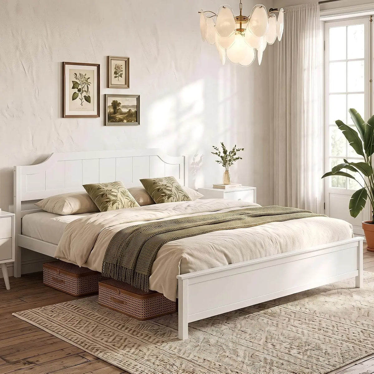 King Wooden Bed Frame with Headboard & Slat Support, Customized