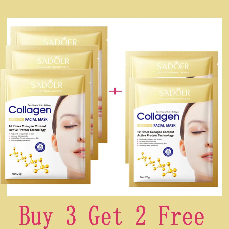10pcs Korean Collagen Anti Wrinkle Facial Mask  Fade Fine Lines Anti Aging Firm Skin Moisturizing Brightening Skincare Mask