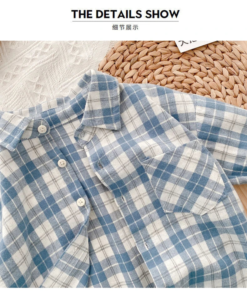 IENENS Kids Shirt Clothes Spring Thin Blouses Clothing Infant Boy Plaid Cotton Tops 1 2 3 4 Years Kids Long Sleeves Shirt