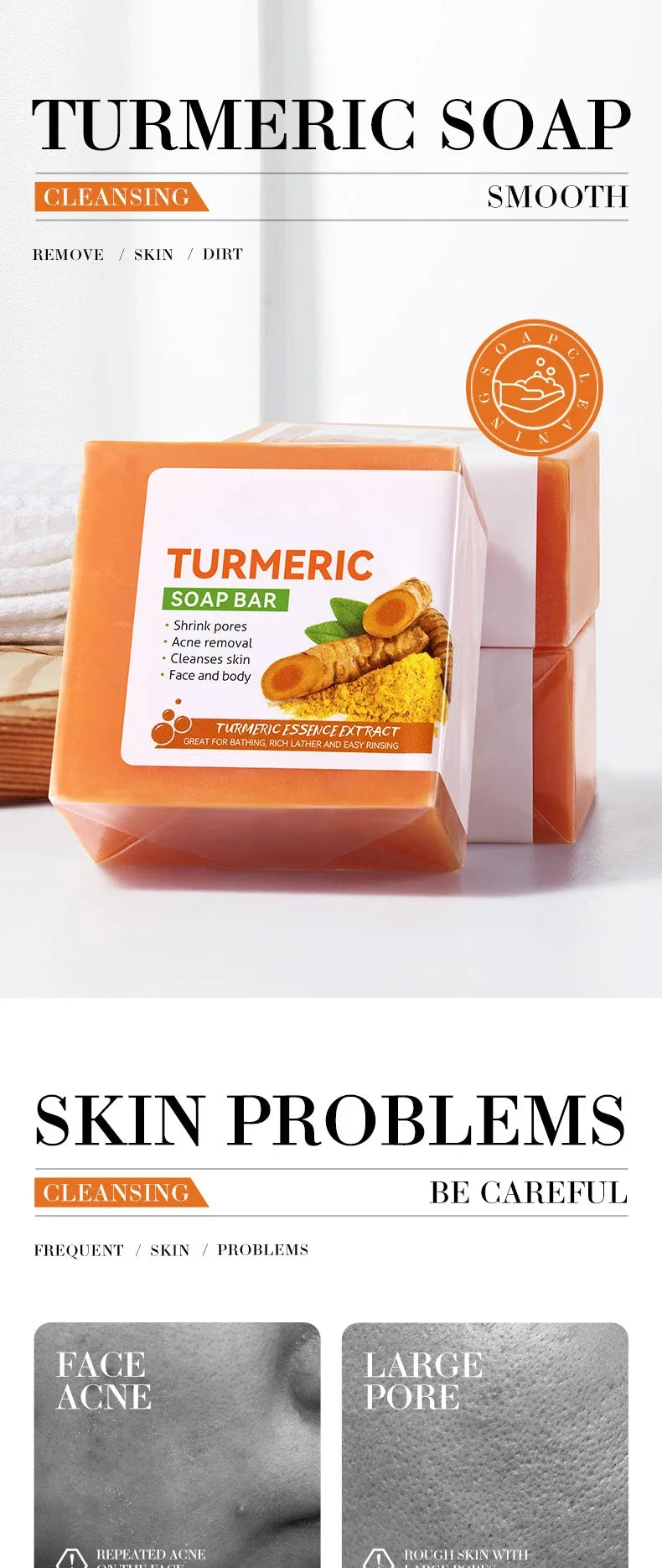 Natural Turmeric Soap Body Cleaning Lightening Dark Underarm Leg Bath Cleansers Brightening Face  Soap Tender Skin Care Beauty