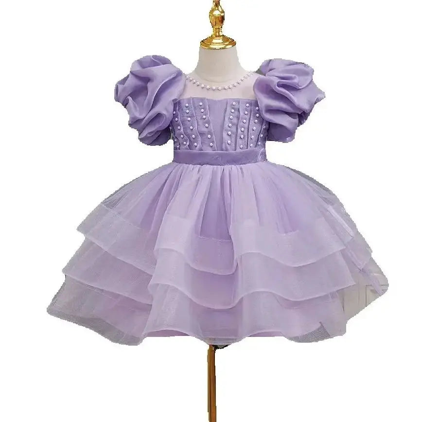 HETISO Girls' Children's Dress Beading Layered Princess Kids Evening Festive Ball Gown Elementary Student Girl Clothes 3-8 Years