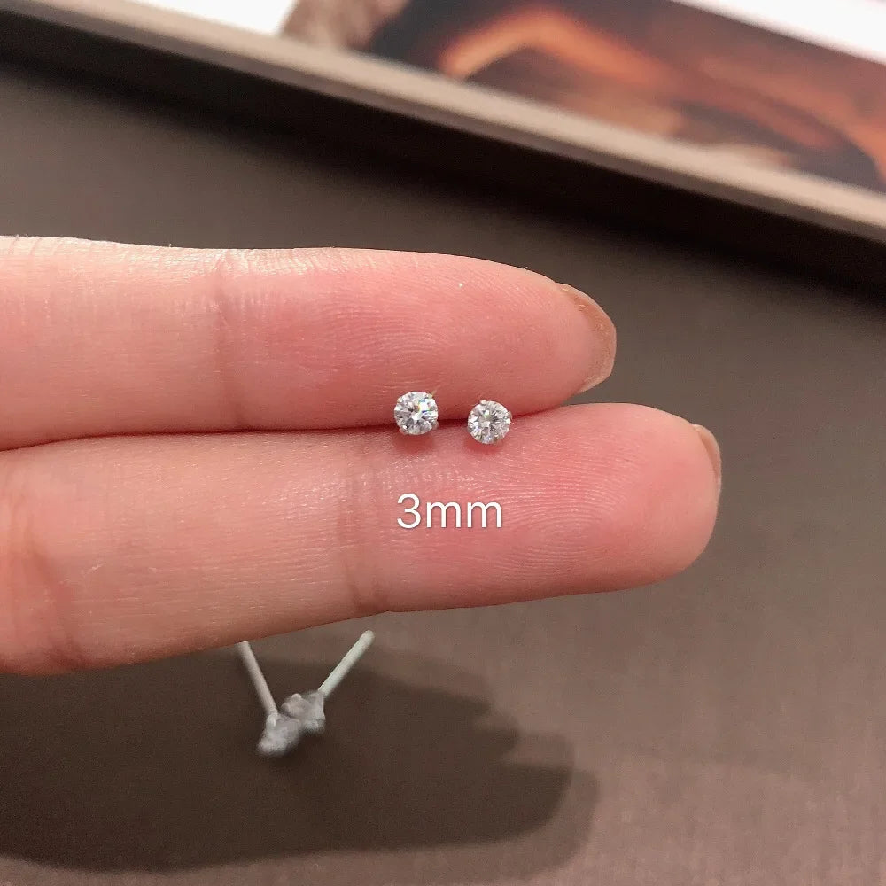 Sterling Silver Stud Earrings 925 Real Clear Crystal Cz Tiny Delicate For Women Teens Girls Jewelry
