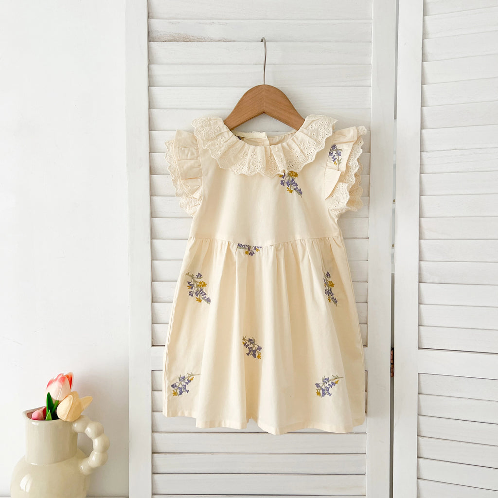 1-6Yrs Summer Girls Dress Baby Clothes Fashion Smocking Stitch Girls Dress Puff Sleeve Floral Cotton Baby Girls Princess Dresses