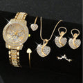 Women'S'S Quartz Watch Gold Luxury Women'S Ring Necklace Earring Rhinestone Fashion Wristwatch Casual Ladies Watches Jewelry Set ﻿