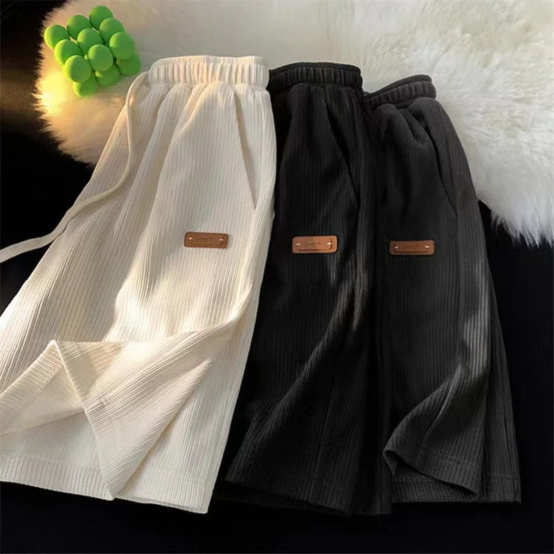 Plus Size Casual Embroidered Waist Orts Men Women'S Summer New Loose Wide Leg Five Pants Hong Kong Sle Comfortable Breathable
