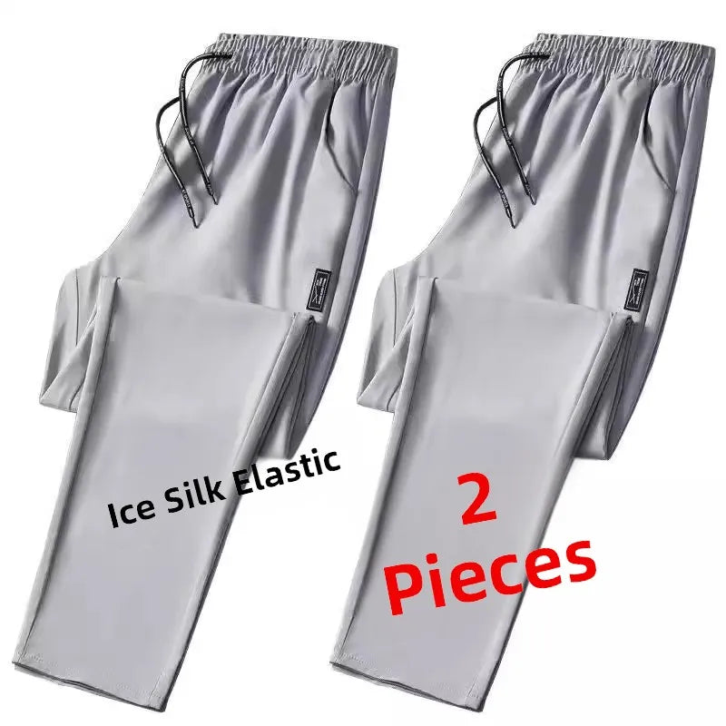 Summer Casual Ice Silk Pants Men's Trendy Large Size Long Trousers Korean Style Thin Straight Loose Sports Pants Quick Dry