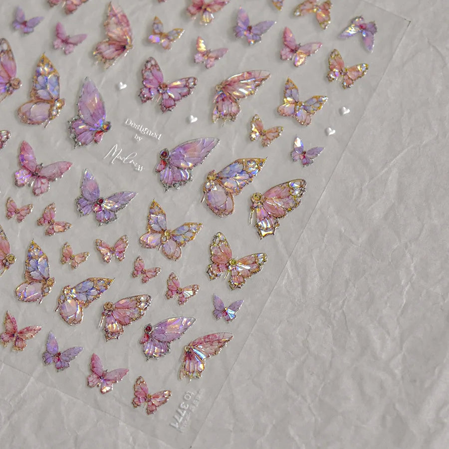 1pcs 5D Luxury Kawaii Butterfly Nail Stickers Japanese Glitter Shell Aurora Nail Art Decorations Decals DIY Manicure Slider Foil