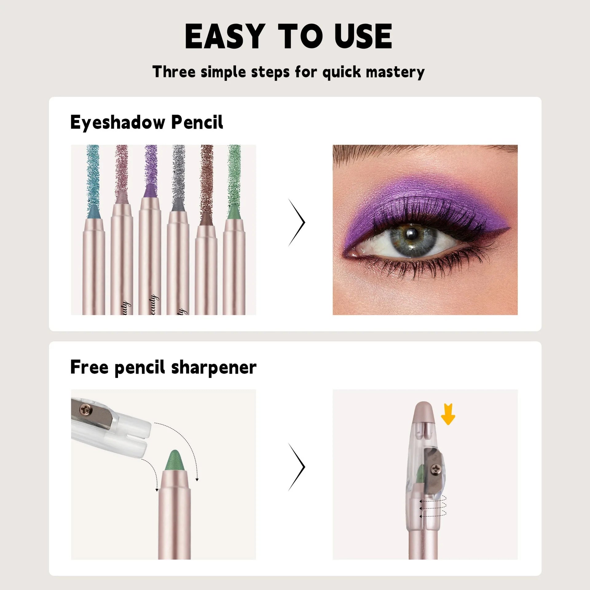 6-color Pearl Eyeshadow Pen Metallic Purple Green Eyeliner and Silkworm Pen Gliter for Eyes Lasting Waterproof Make Up Crayon