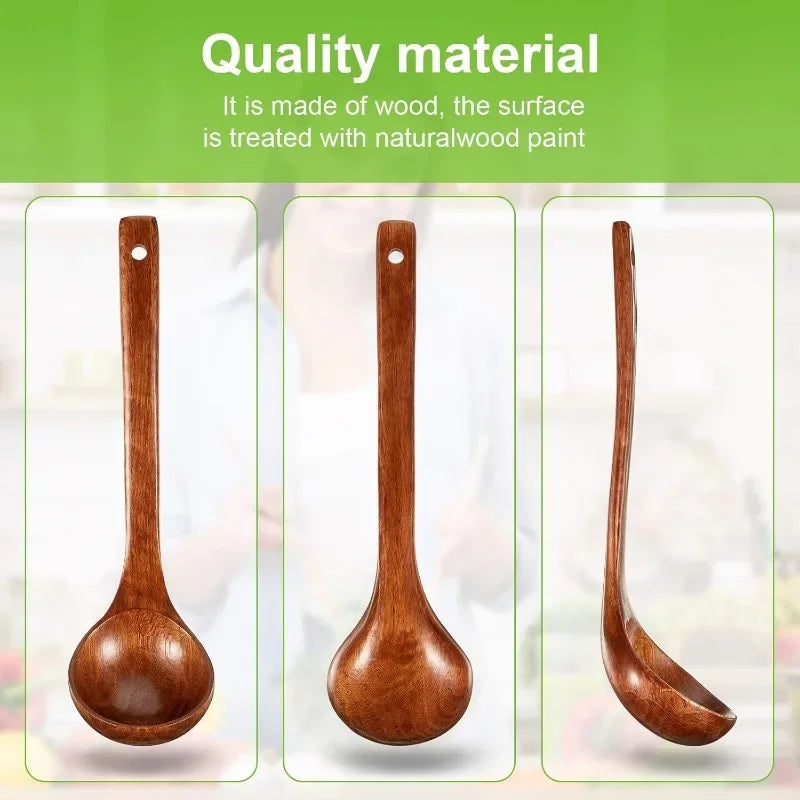 Large Wooden Soup Spoons Long Handle Heat-resistant Rice Scoops Portable Hanging Cookware Home Kitchen Restaurant Cooking Tools