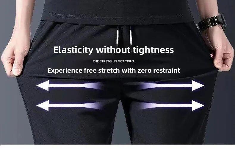 Summer Casual Ice Silk Pants Men's Trendy Large Size Long Trousers Korean Style Thin Straight Loose Sports Pants Quick Dry