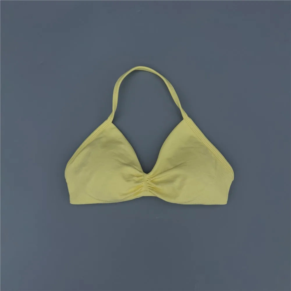 Sports Strappy Bra Yoga Underwear Women Gym Top Running Exercise Backless Bra High Support Active Wear Fitness Workout Halter