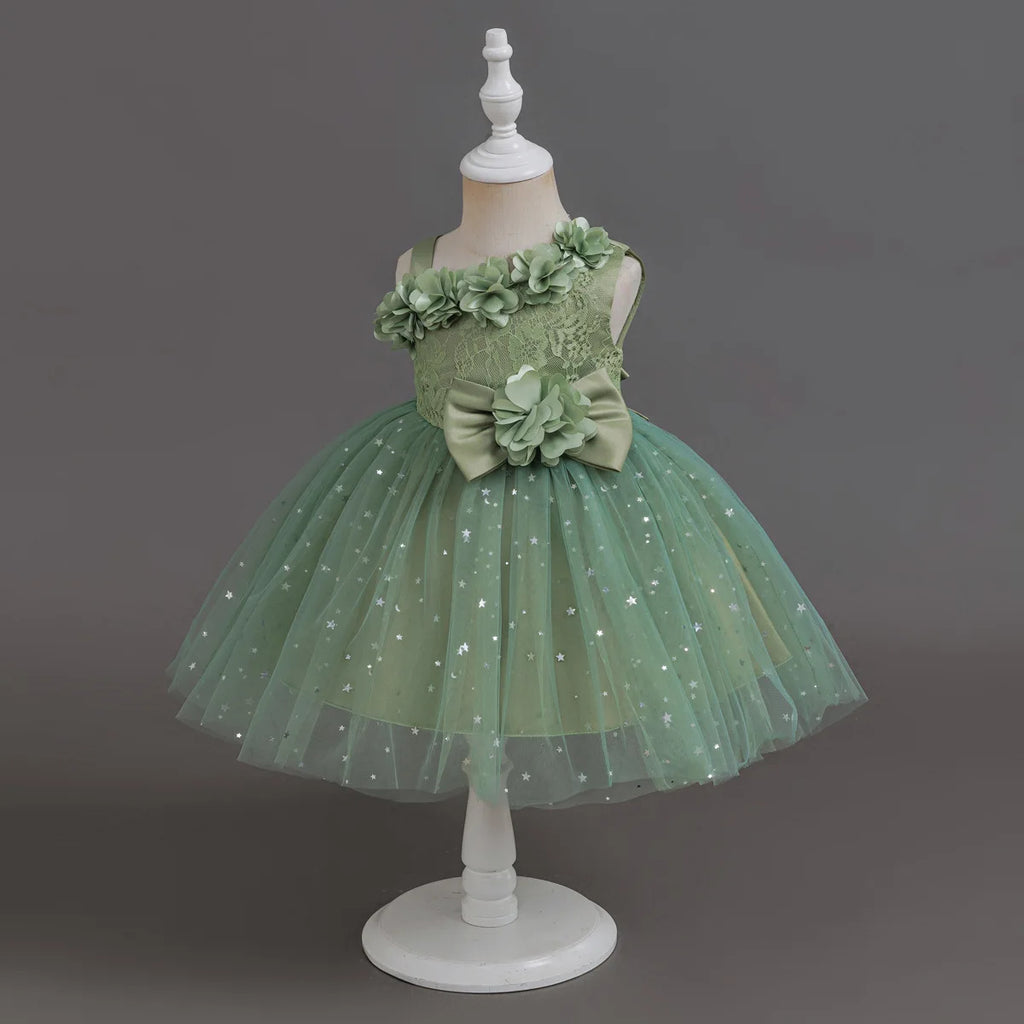 HETISO Baby Girls Dress Sling Elegant Kids Star Printed Birthday Party Ball Gown Children Costume Gown 6M-3 Years