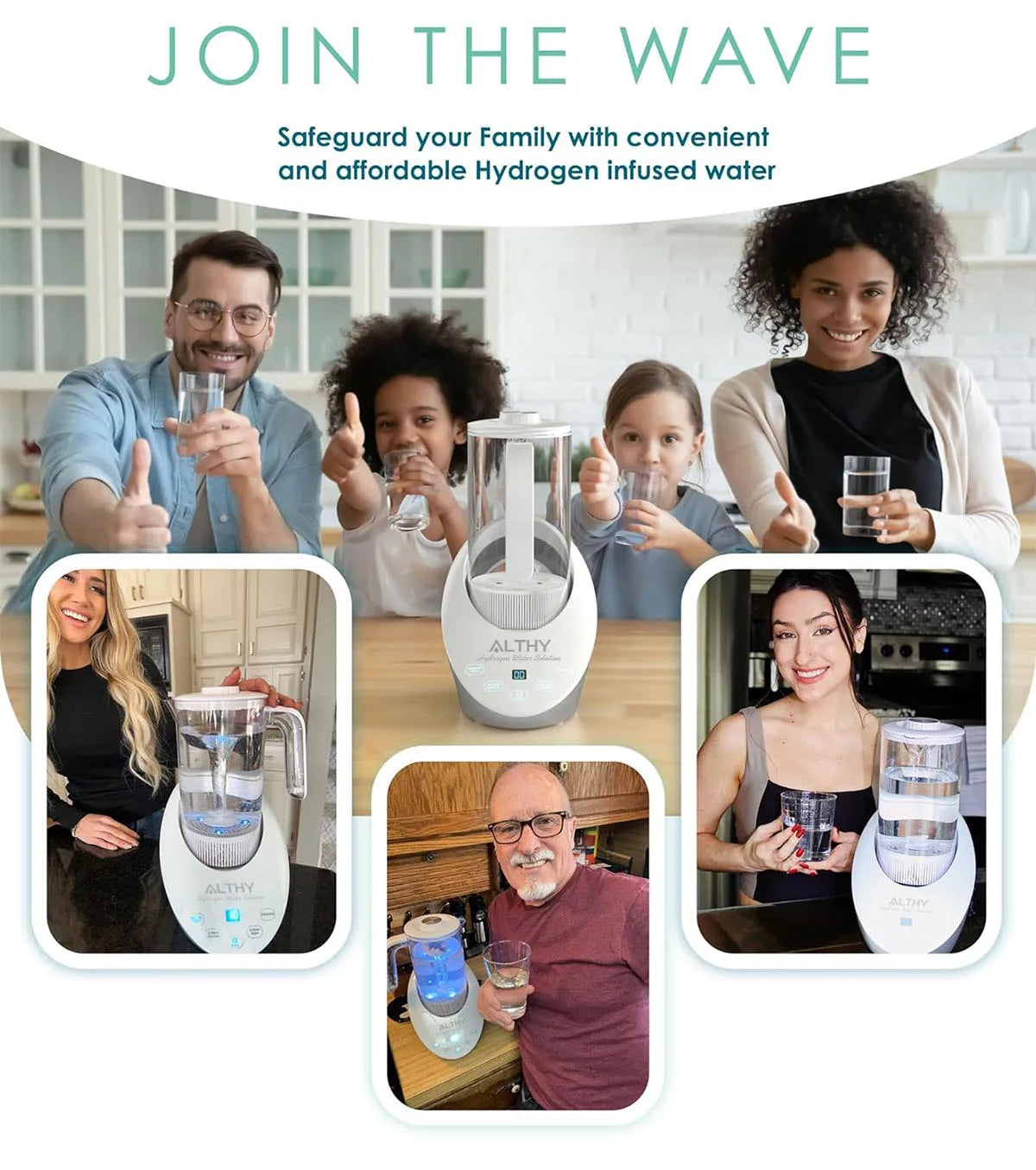 ALTHY Hydrogen  Water Pitcher Generator Machine Jug Bottle SPE&PEM Technology. Balanced Purified Water PH Calcium Sulfite filter