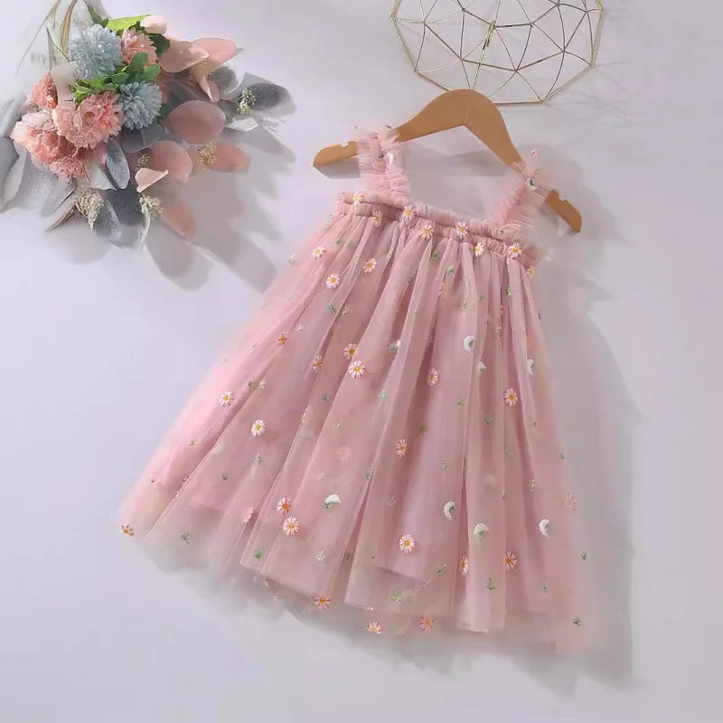 Girls' Summer Dress New Style Children's Baby Girl Fashionable Summer Thin Strap Princess Mesh Dress