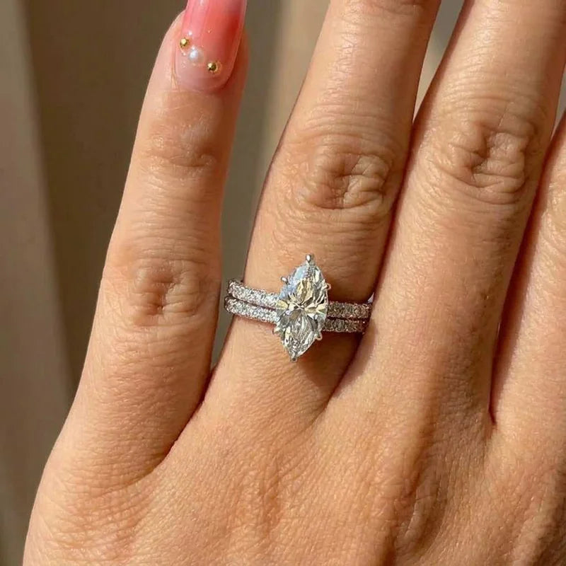 925 Sterling Silver Fashion Classic Marquise Zircon Ring For Women'S Engagement Wedding Luxury High Quality Fine Jewelry s