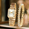 2PCS/Set Fashion Rectangle Women Quartz Watch Ladies Roma Dial Wristwatches Rhinestone Bracelet Set Reloj Mujer Girls Clock Gift