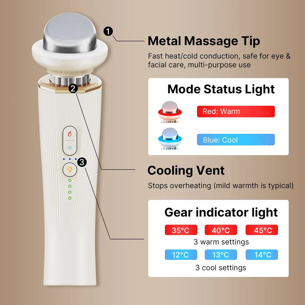 Electric Handheld Facial Beauty Tool with Hot Cold Red-Light Vibration for Skin Firming Lift Massager