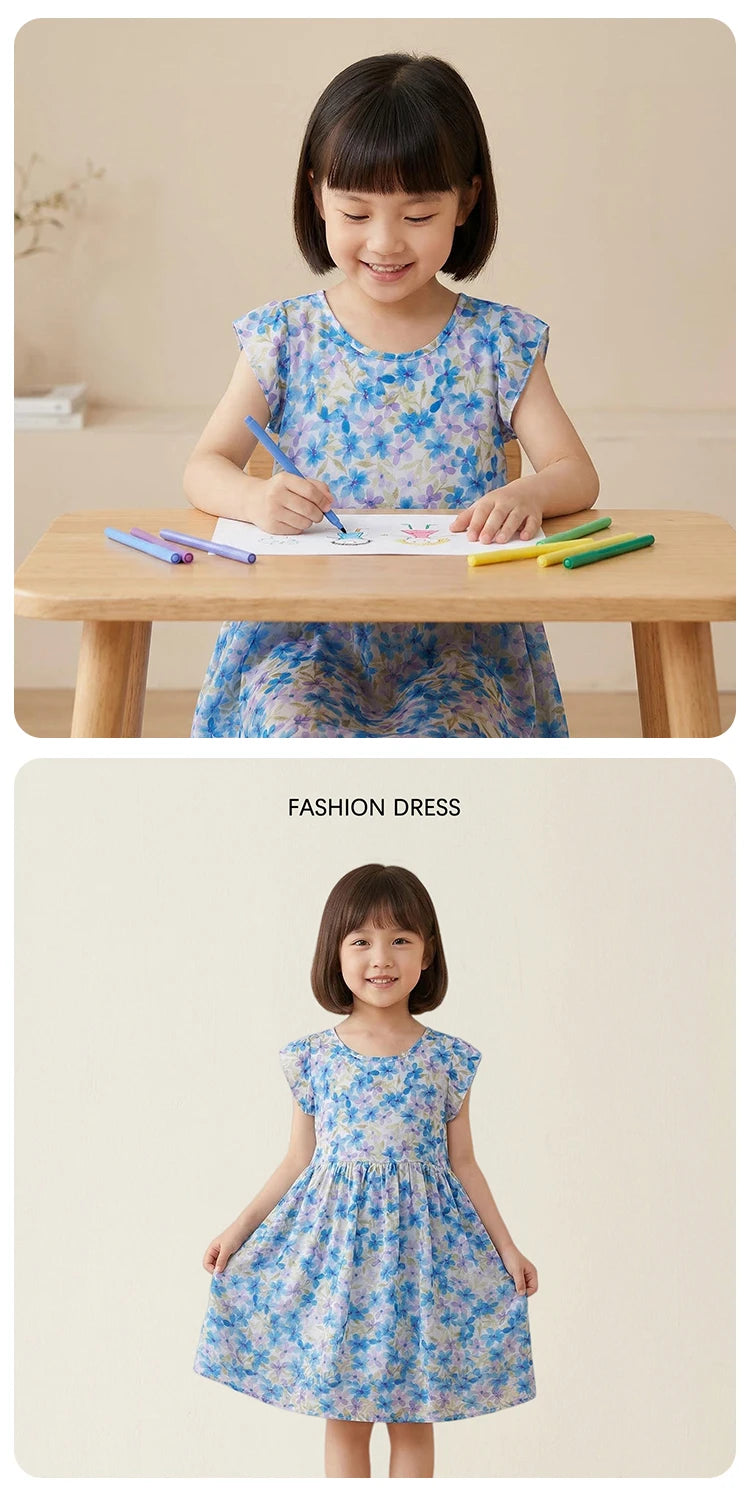 Girl Dress Floral Summer Kids Clothes Girls Children Flower Dresses Flying Sleeve Princess Party Outfit Children's Clothing