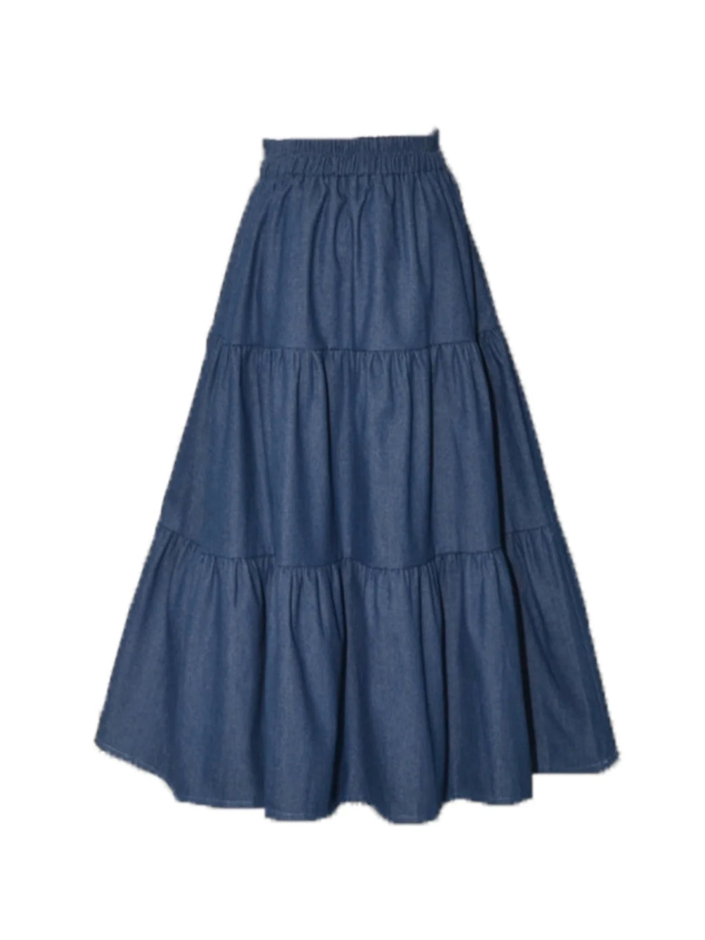 Summer Cake Splicing Denim Skirt Women's A-Line Midi Retro Elastic Waist Slimming Fat MM Light-Colored Skirts Korean Sle Hi...