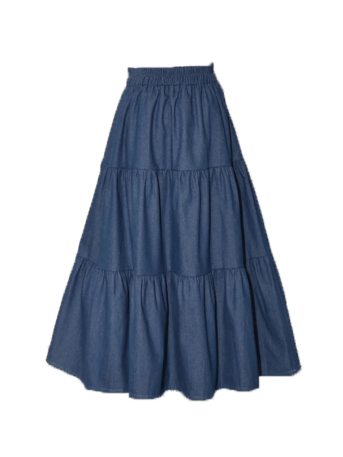 Summer Cake Splicing Denim Skirt Women's A-Line Midi Retro Elastic Waist Slimming Fat MM Light-Colored Skirts Korean Sle Hi...