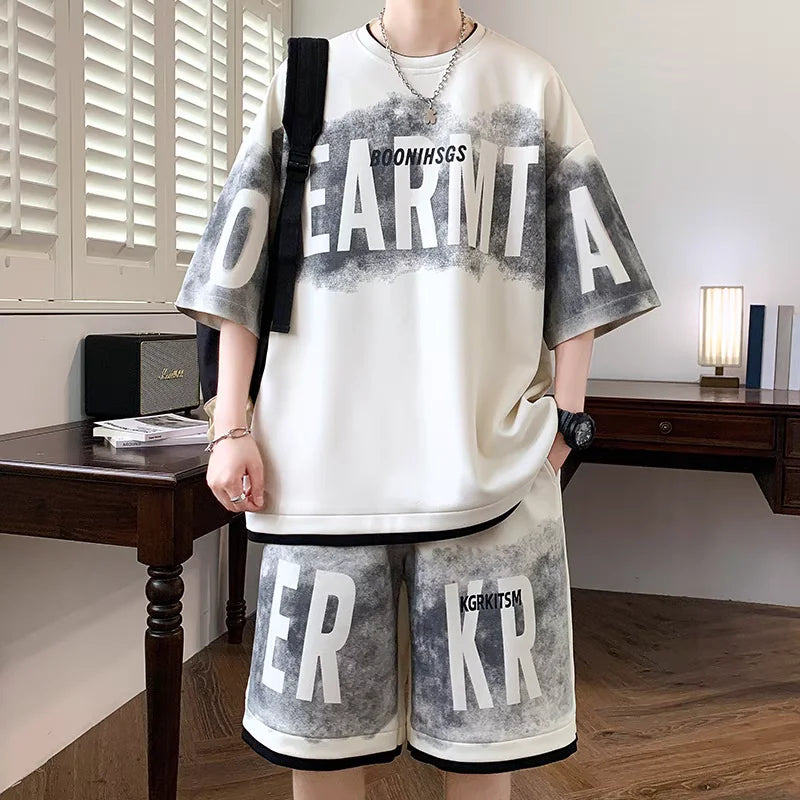 Summer Men'S Large Suit S-6Xl New Trendy Two Piece Set Korean High Street Fashion T-Shirt Shorts Tracksuits Designer Clothes Men