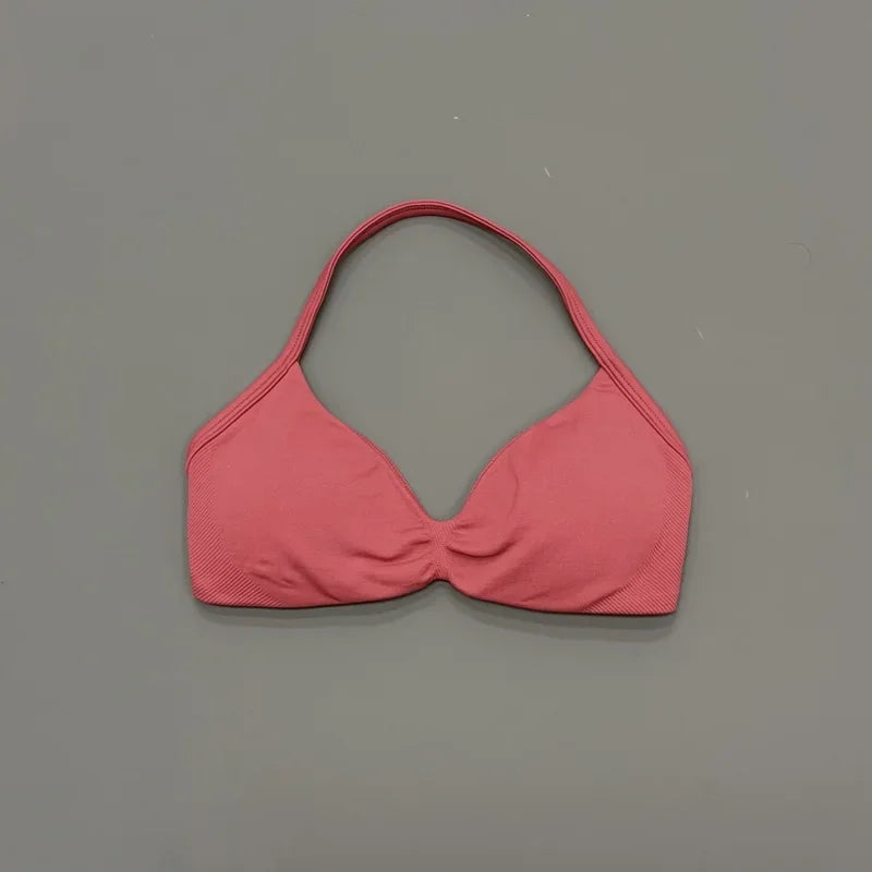 Histello Sports Strappy Bra Women Yoga Tank Bra Seamless High Support Fitness Workout Top Running Exercise Halter Gym Bras
