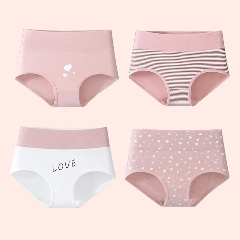 4Pcs Women'S'S Panties High Waist Underwear Fashion Print Girls Briefs Breathable Cotton Panty Plus Size M-5Xl Female Lingerie