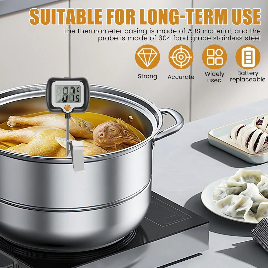 Food Thermometer Digital Real-Time Reading Meat And Beverage Thermometer With LCD Display 180 Degree Rotating Kitchen Thermomet