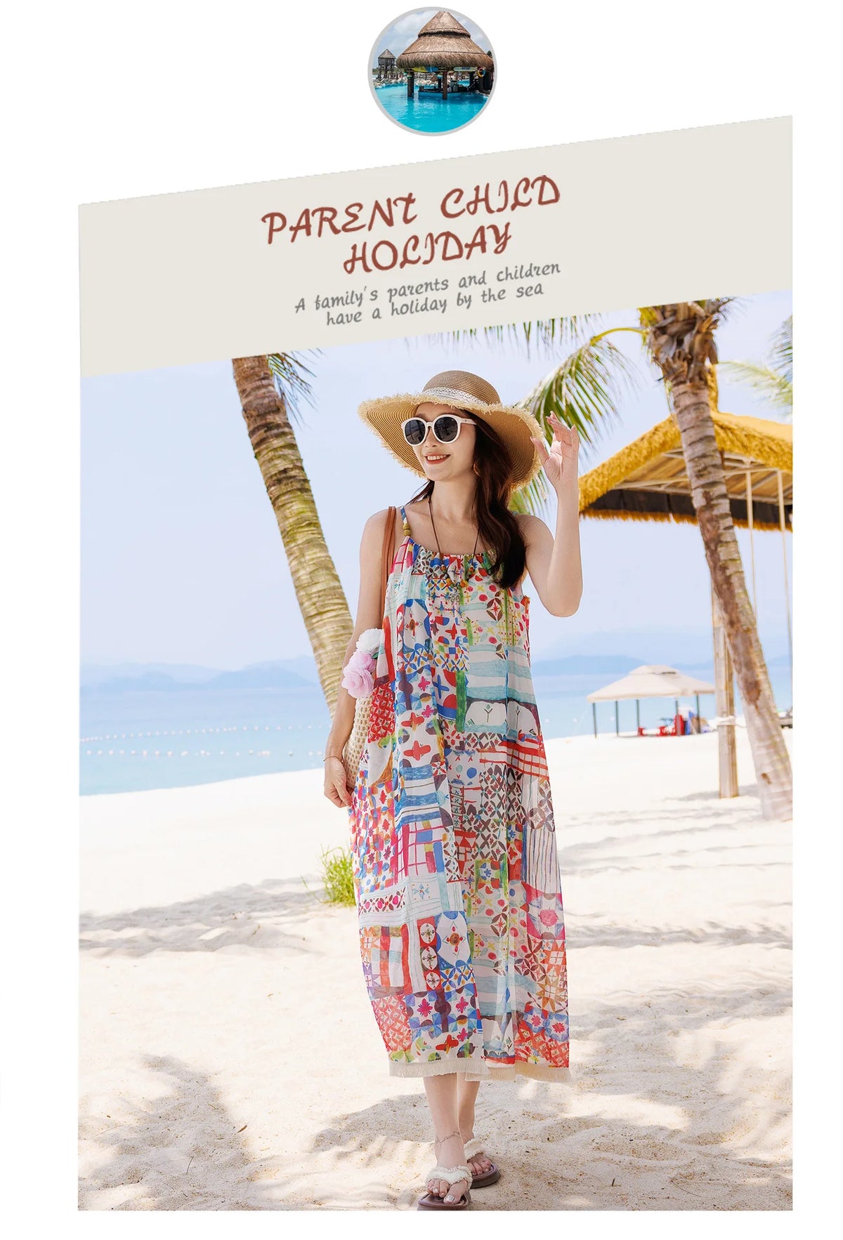 Vacation Family Matching Outfit Beach Holiday Mother‑Daughter Spaghetti Strap Dress Father‑Son Shirt Shorts Sets Couple Clothes