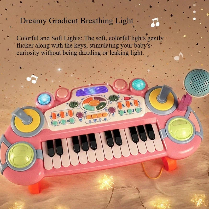 24 Key Kids Piano Keyboard with Microphone Electronic Musical Instrument Interactive Learning Toy Educational Gift for Girls Boy