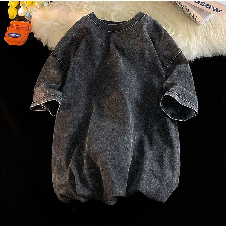 Quality Oversized Acid Washed Y2K T Shirt Men Vintage T-Shirts Streetwear Mineral Wash Tee Shirts Boy Loose Luxury Brand Tops
